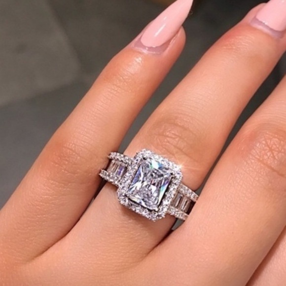 SOLD 18K White Gold Filled Sapphire Ring - Picture 3 of 4